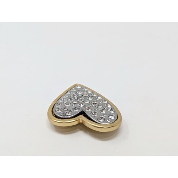 Chico's Pin Gold Silver Tone Rhinestone Heart Shaped Brooch - Picture 3 of 6